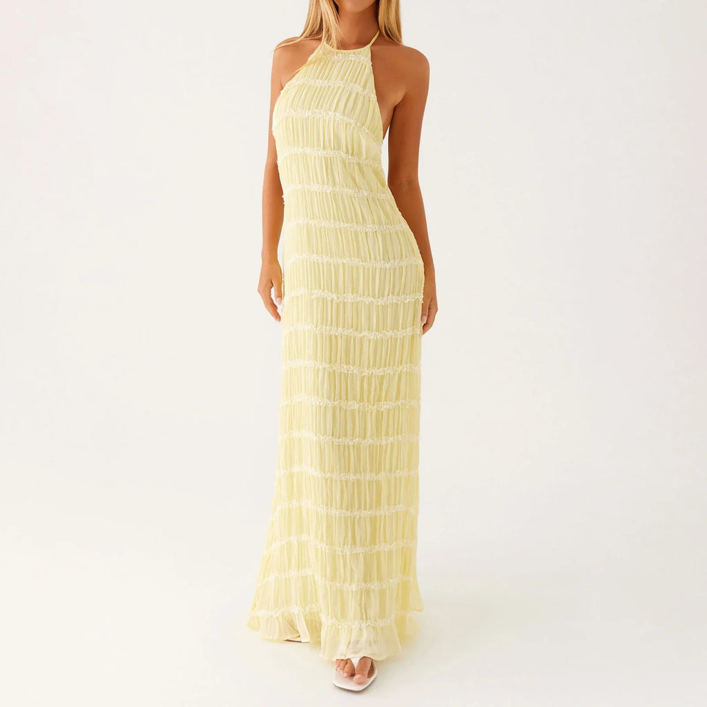 Women Ruched Cocktail Dress Elegant Party Bodycon Dresses Female Long Dress Summer Sleeveless Backless Solid Dress Vestidos