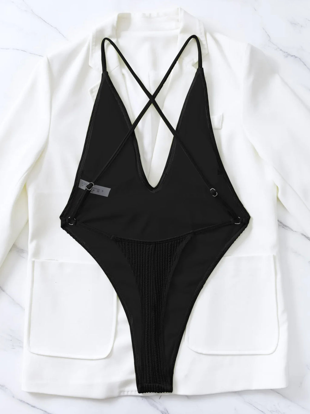 One Piece Swimsuit Women 2024 Sexy Deep V Neck Ribbed Tummy Control Swimwear Brazilian Hollow Out Backless Bathing Suit Monokini