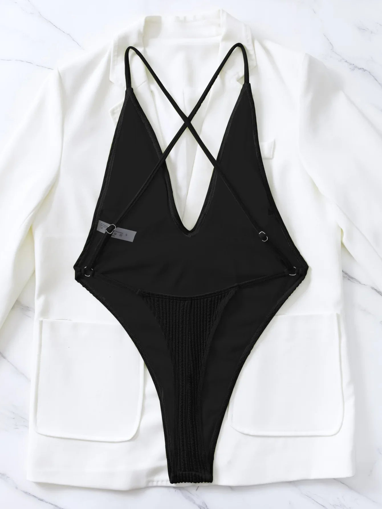 One Piece Swimsuit Women 2024 Sexy Deep V Neck Ribbed Tummy Control Swimwear Brazilian Hollow Out Backless Bathing Suit Monokini