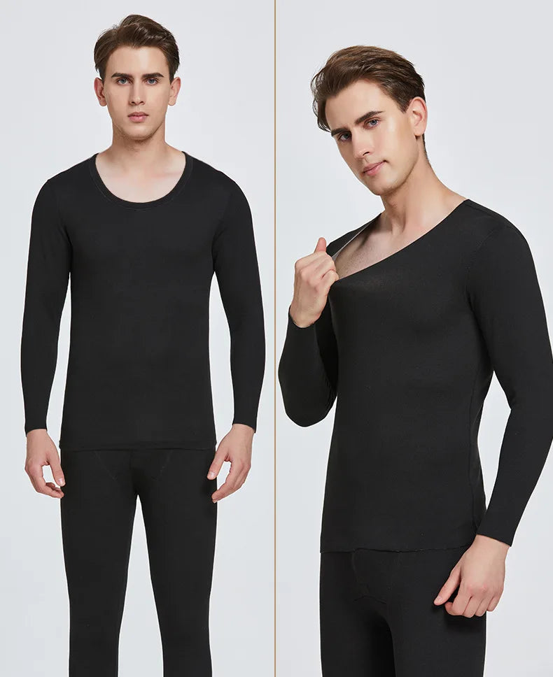 Wool Silk Thermal Underwear Set Double-sided Cashmere Long Johns Plus Cashmere Thick Autumn Winter for Men Women Warm Underwear