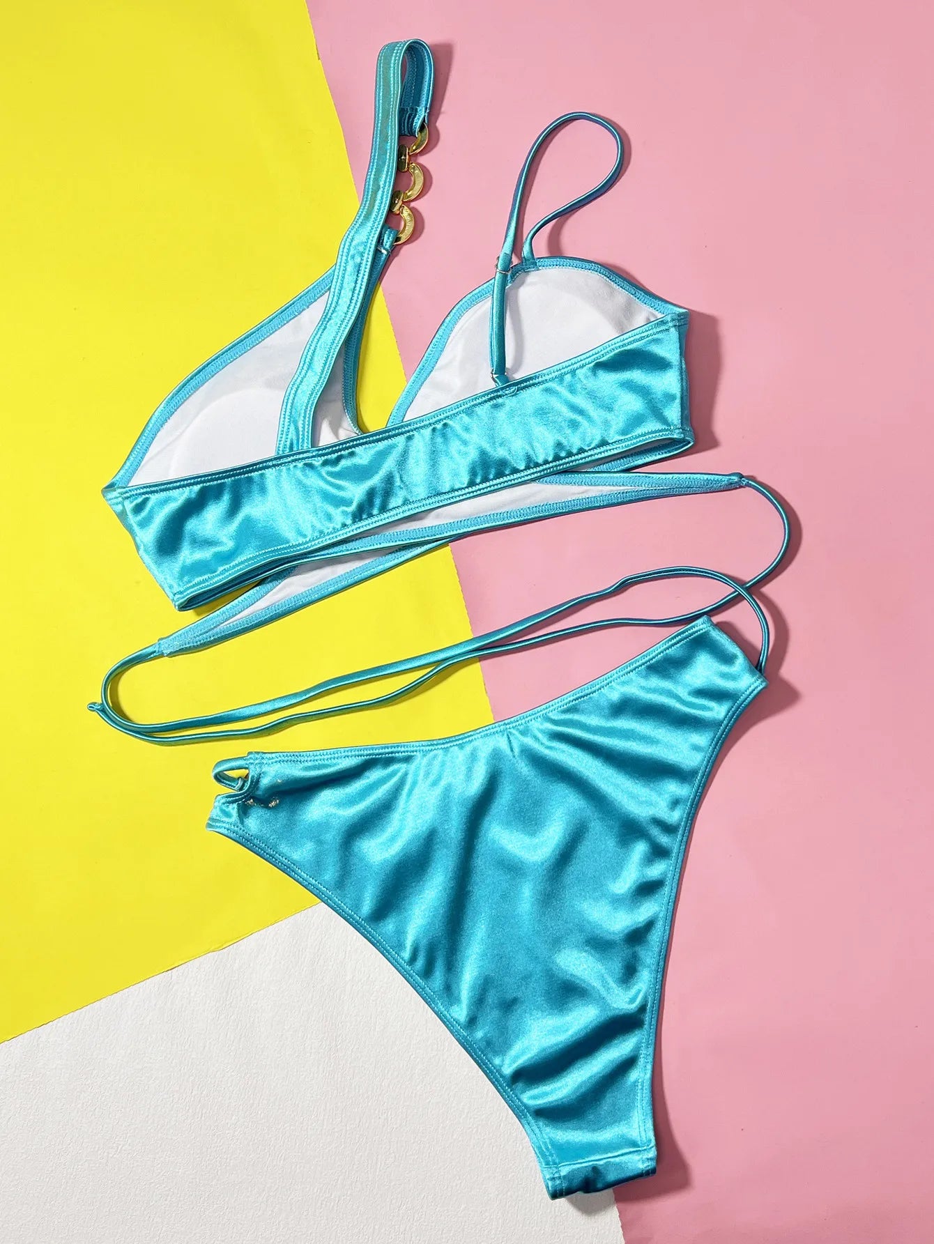 Sexy Metal Chain High Waist Bikini Set 2026 Women One Shoulder Cross Push Up Bra Two Piece Swimsuit Beach Bathing Suit Swimwear