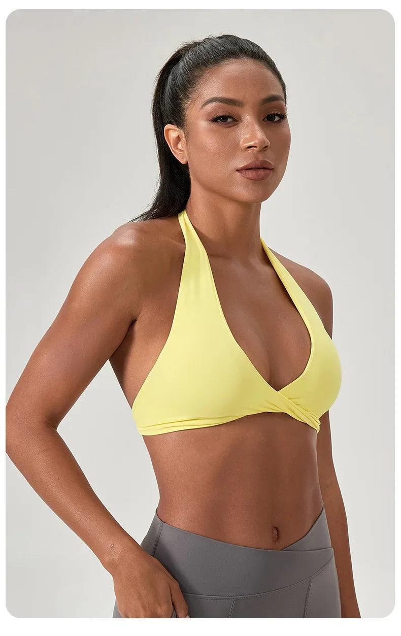 Women's Yoga Bra Halter Back Fitness Underwear Sexy Wire-Free Sports Vest Comfortable Breathable Bra