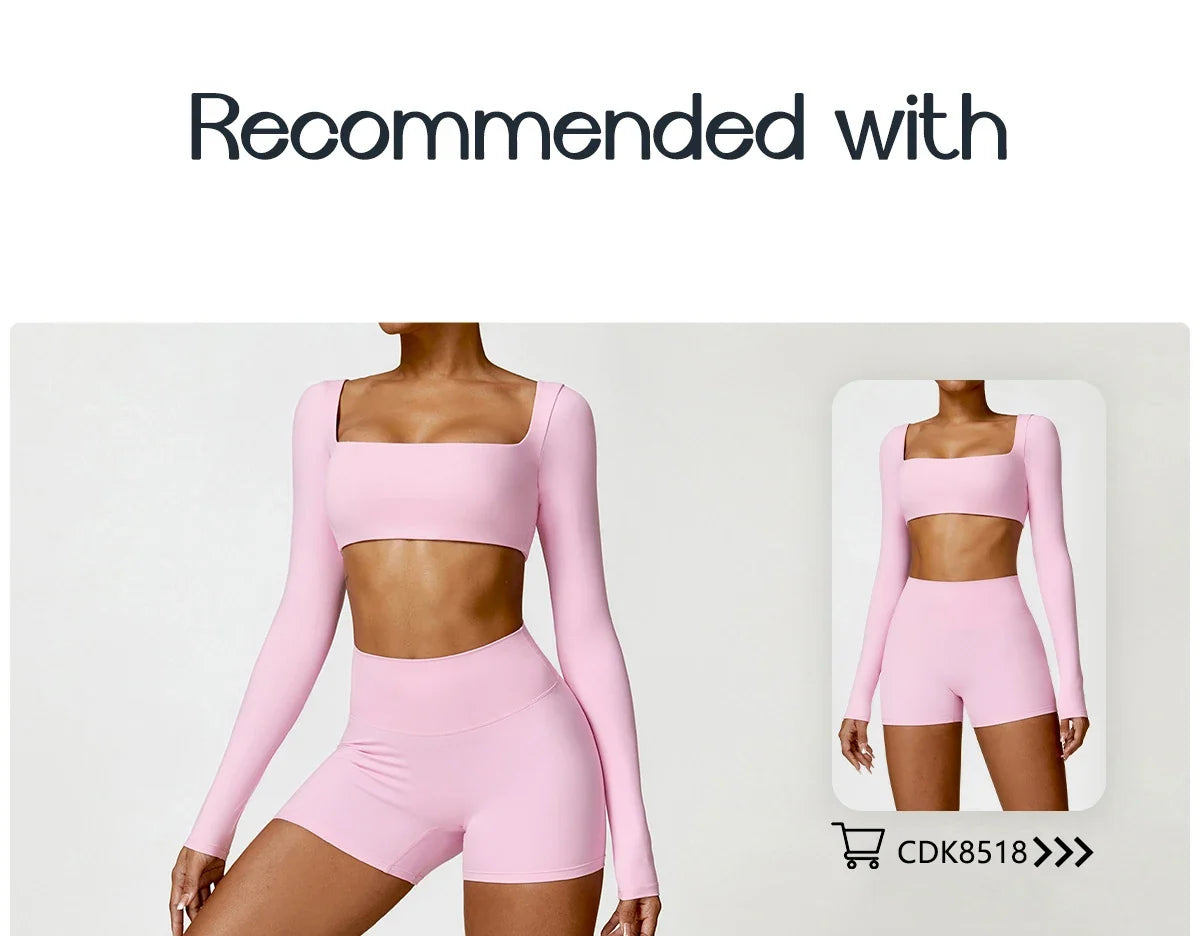 Hearuisavy Summer Casual Quick Dry Sportswear Women Square Neck Gym Top Women Fitness Sports Crop Top Long Sleeve Yoga Clothing