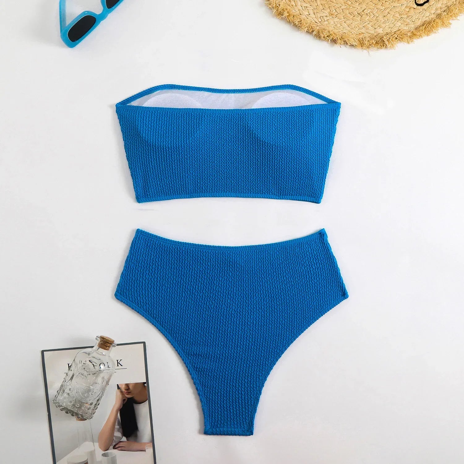 Sexy Bandeau Bikini 2025 Mujer Women Black Ribbed Push Up High Waist Swimsuit Summer Beach Bathing Suit Holiday Swimwear Biquini