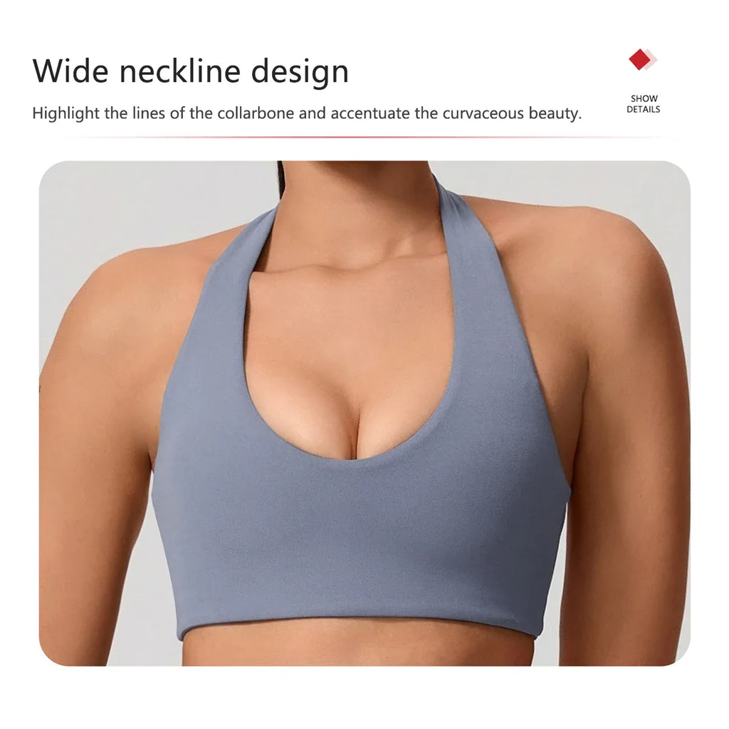 Hearuisavy Summer Yoga Set 2Pcs Women Breathable Backless Halter-Neck Sports Bra Push Up Pilates Fitness Top Straight Leg Pants