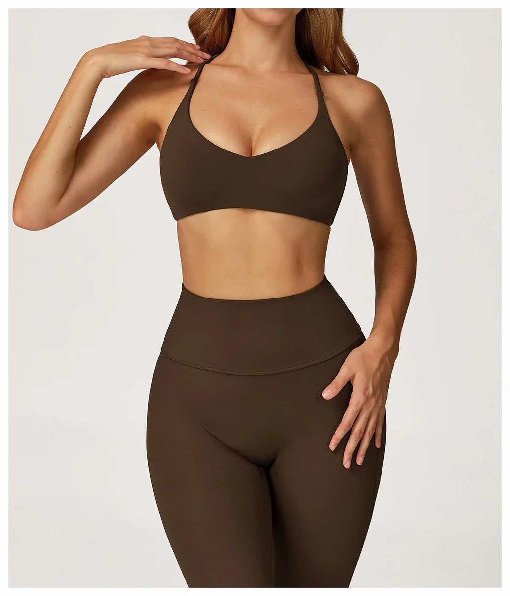 Summer U-Shaped Multi-Strap Cross Back Women Pilates Fitness Sports Bra Top Gym Yoga Athletic Tight Workout Jog With Chest Pad