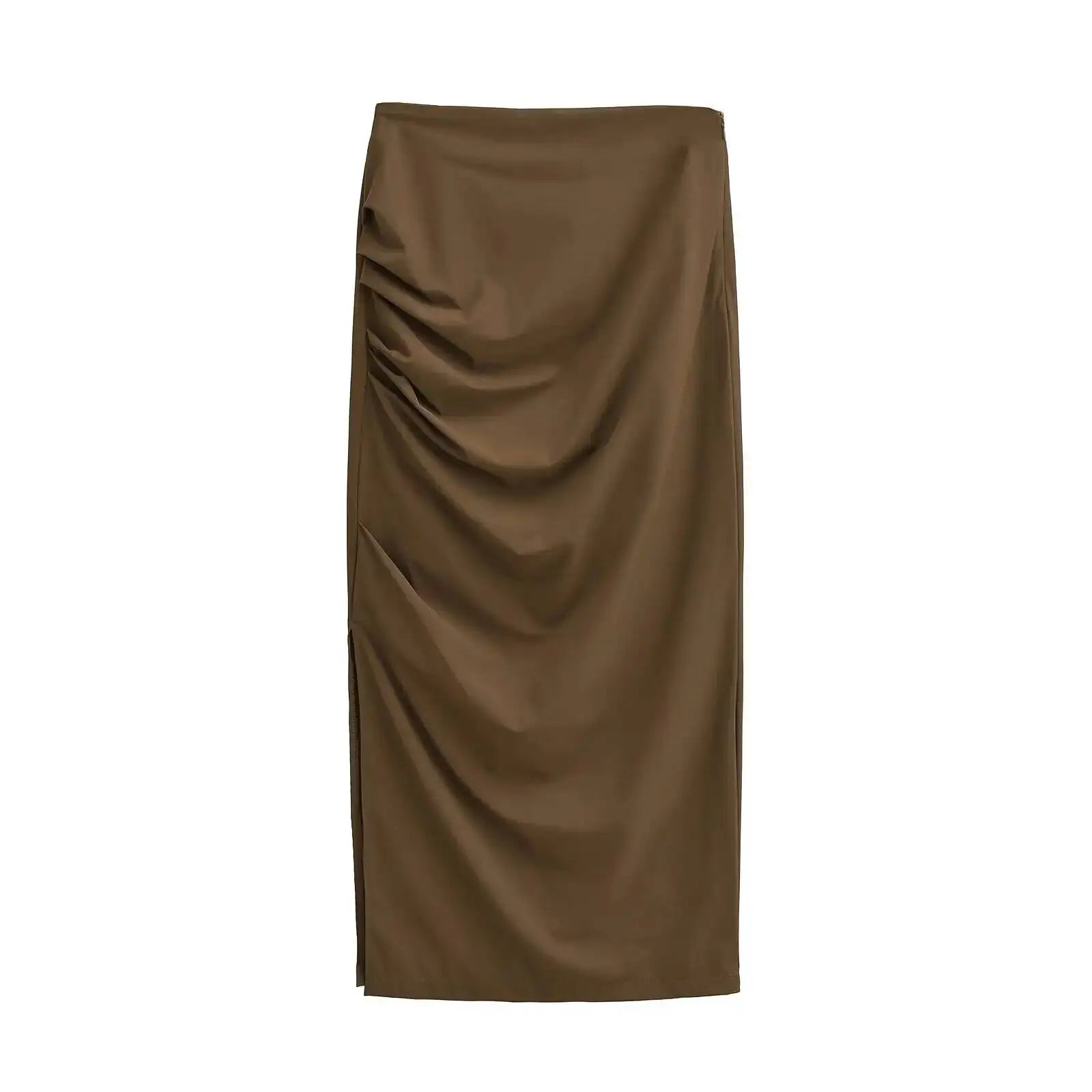 2026 New Pleated Side High Slit Half Length Skirt Women's Summer Spicy Girl Pure Desire Slim Wrap Hip Solid A-line Skirt 7MHN