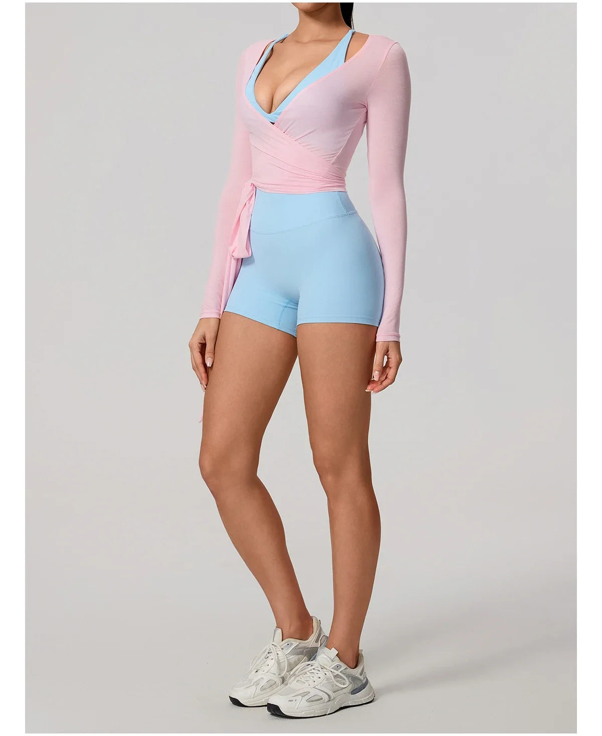 Hearuisavy Summer Women's Yoga Shirt Long Sleeve Sportswear Gym Breathable Quick Dry Sports Top Pilates Dance Ballet Wrap Tops