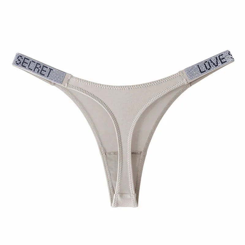 Letter Sexy Panties Women Thongs Rhinestones Diamonds G-string Sports Thong Low Waist Shorts Briefs T-back Fitness S-XL