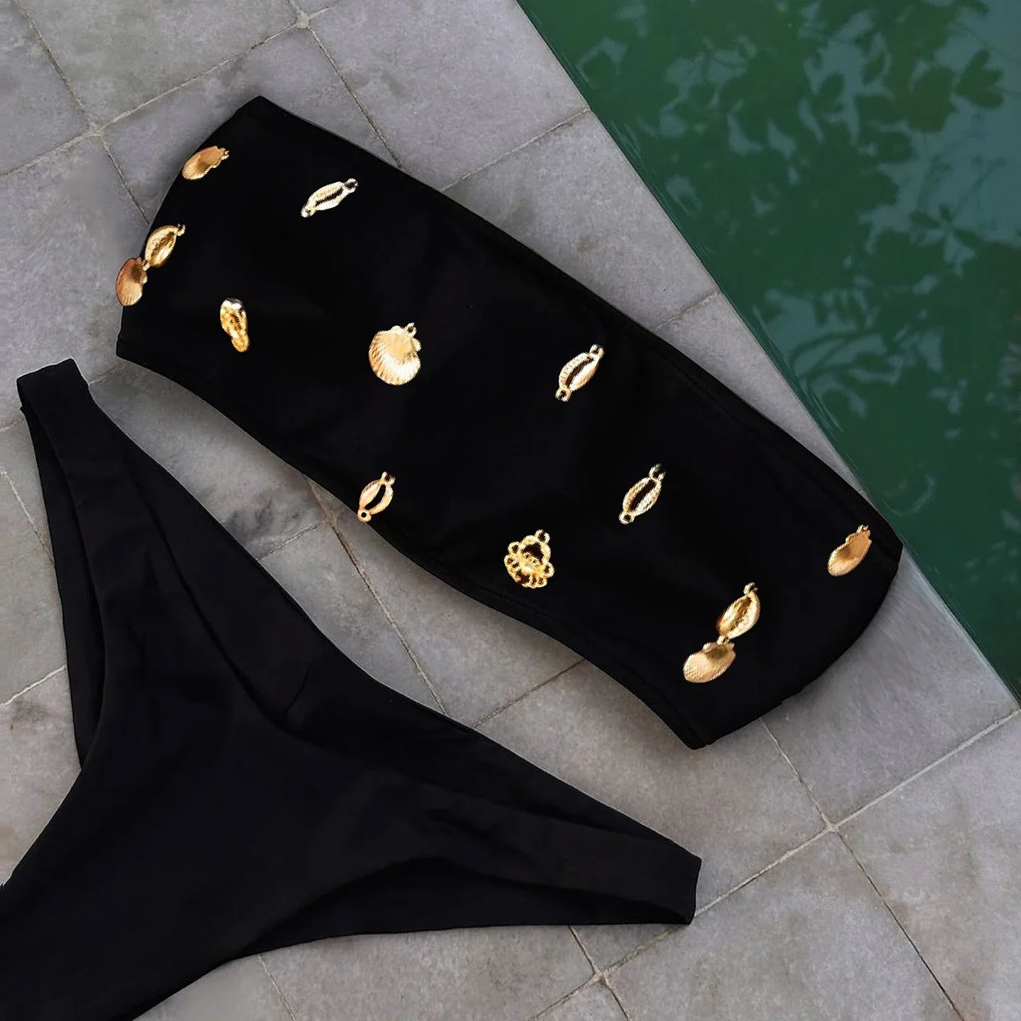 New Bandeau Biquini Sexy Bikini Women Swimsuit 2025 Female Swimwear Shiny Botton Swimming Suit Halter Bodysuit Beach Outfits