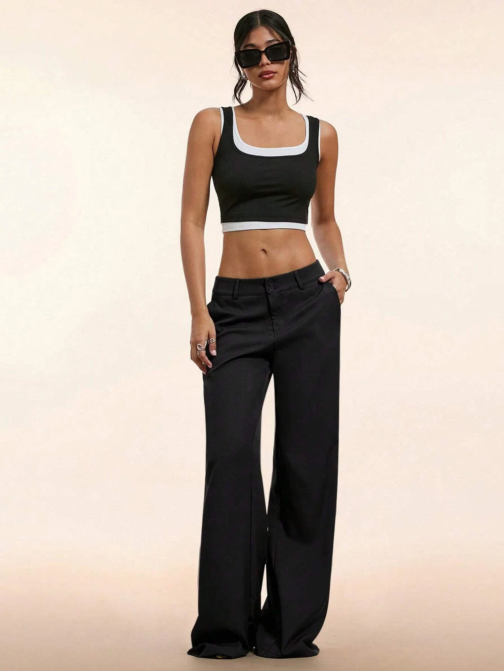 Women's Elegant Low Waist Personalized Slight Flared Leg Pants Casual Ribbed Wide Leg Mopping Trousers Streetwear 2025
