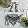 Vintage Green Tie Dye Gradient Bikini Set 2026 Women Pearls Push Up Bra Cover Up 3 Piece Swimsuit Bathing Suit Holiday Swimwear