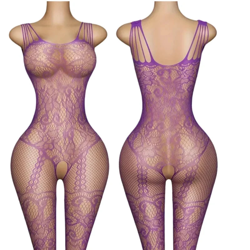 Transparent Fishnet Hollow Lingerie Set Women Hanging Neck Erotic Crotchless Bodystockings Open Bras BodySuits Hot Underwear Set