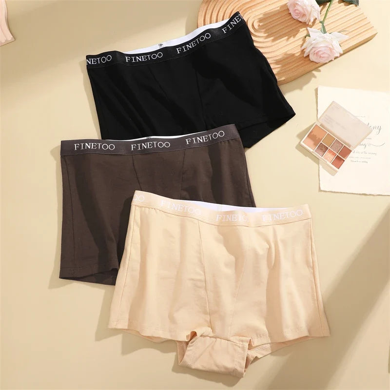 Finetoo Women's Panties Cotton Seamless Sports Boxers Underwear Female Solid Color Briefs Cozy Lingerie Intimate Underpant S-XXL
