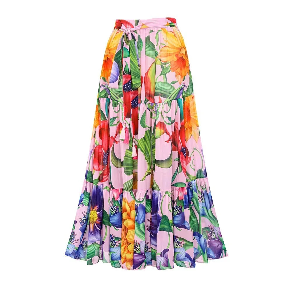 Vintage Green Floral Print Swimsuit Long Skirt Set Women Sexy Mesh Long Sleeve V Neck Tummy Control Holiday One Piece Swimsuit