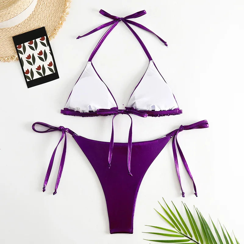 Sexy Brozing Gold Bikinis Sets Women Push Up Micro Bikini Swimsuit 2026 Brazilian Beach Bathing Suit Tie Side Triangle Swimwear