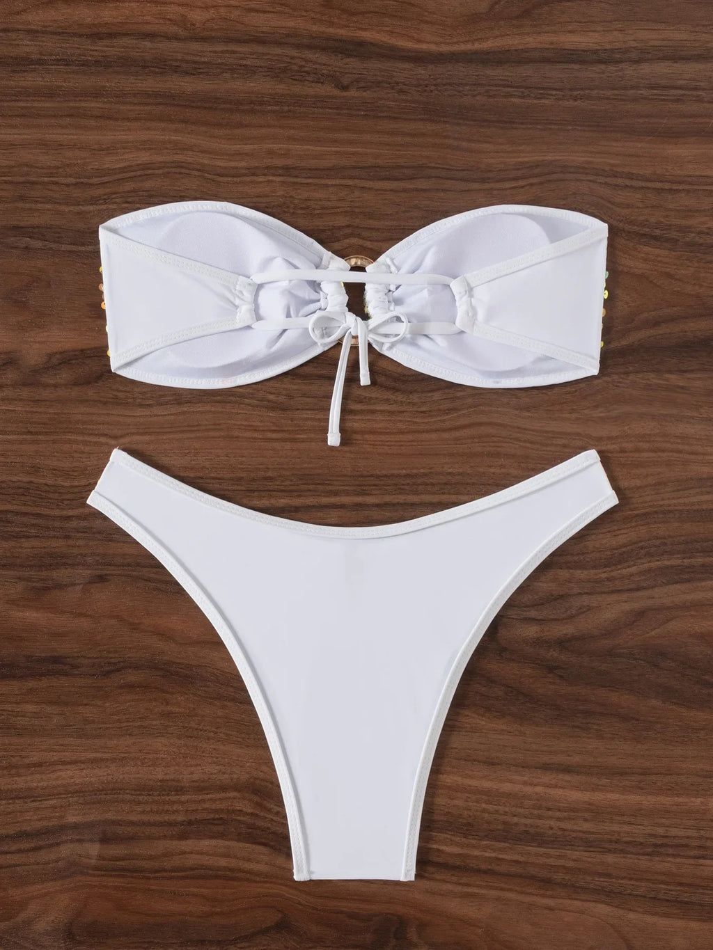 Sexy Bandeau Bikini 2026 Women Shiny Sequin Front Ring Push Up Micro Swimsuit Summer Pink Bathing Suit Thong Swimwear Biquini