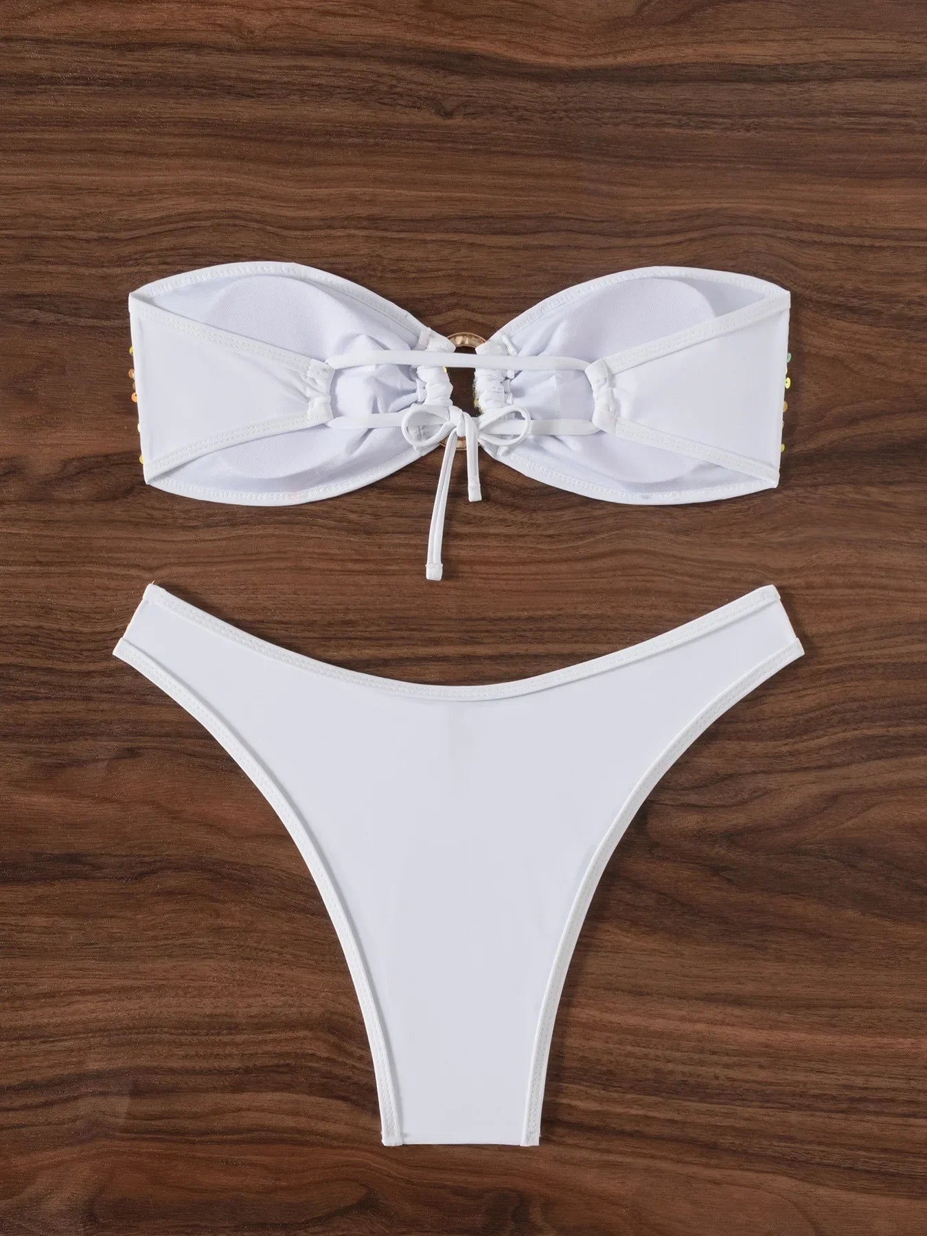 Sexy Bandeau Bikini 2026 Women Shiny Sequin Front Ring Push Up Micro Swimsuit Summer Pink Bathing Suit Thong Swimwear Biquini