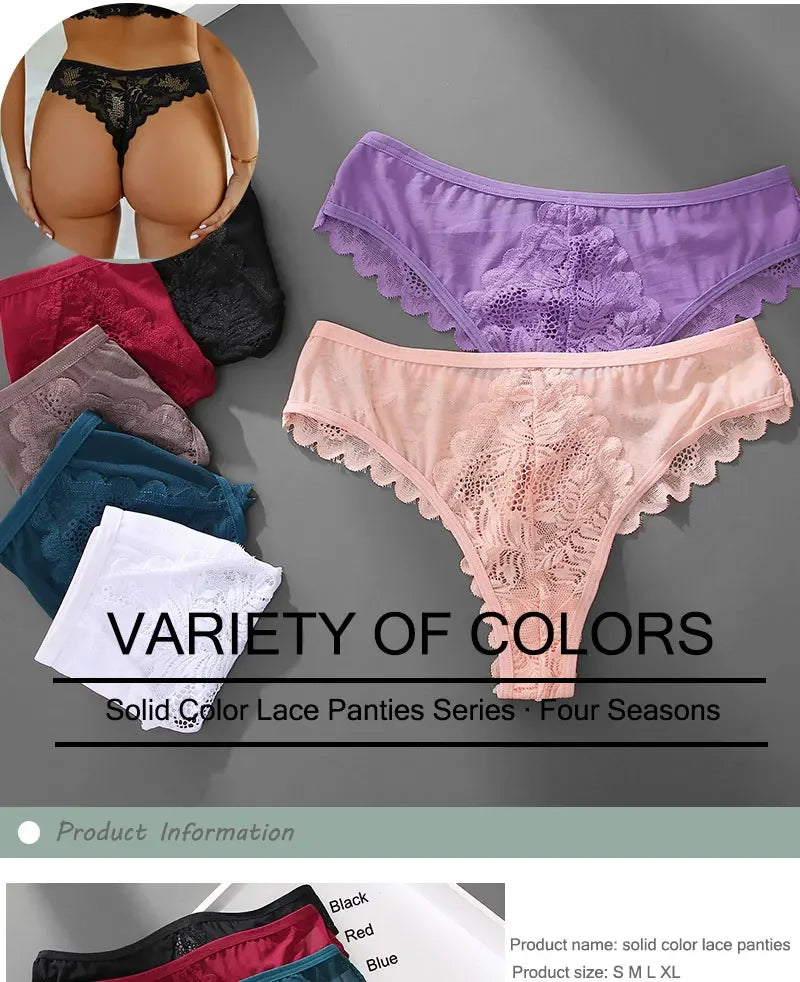 5PCs/Set Sexy Lace Thongs for Women Solid G-String Panties Floral Perspective Underwear Female Soft Breathable Women Lingerie