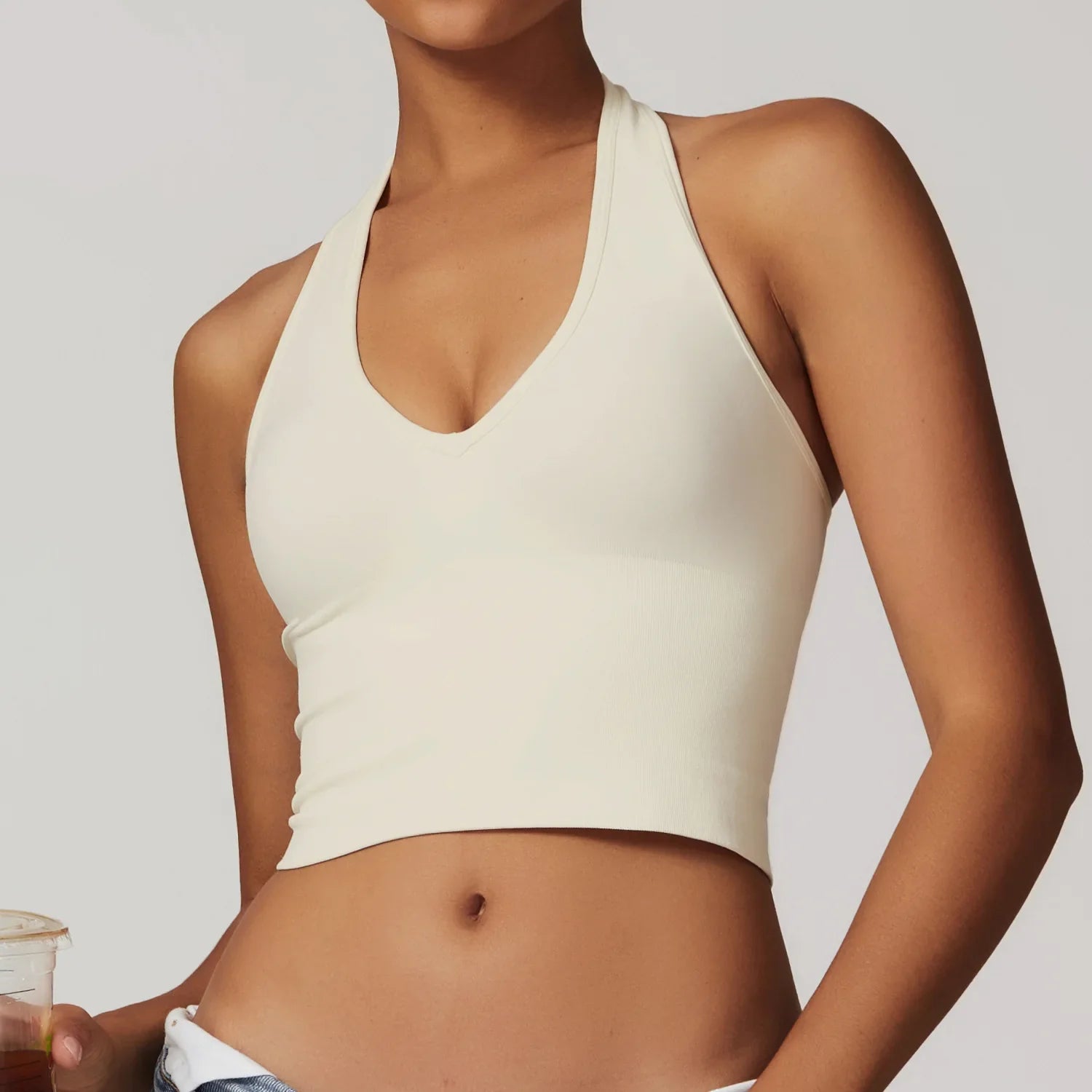 Women Summer Sports Bra Seamless Halter Top High Support Push-up Open Back Gym Bra High-intensity Fitness Yoga Workout Underwear