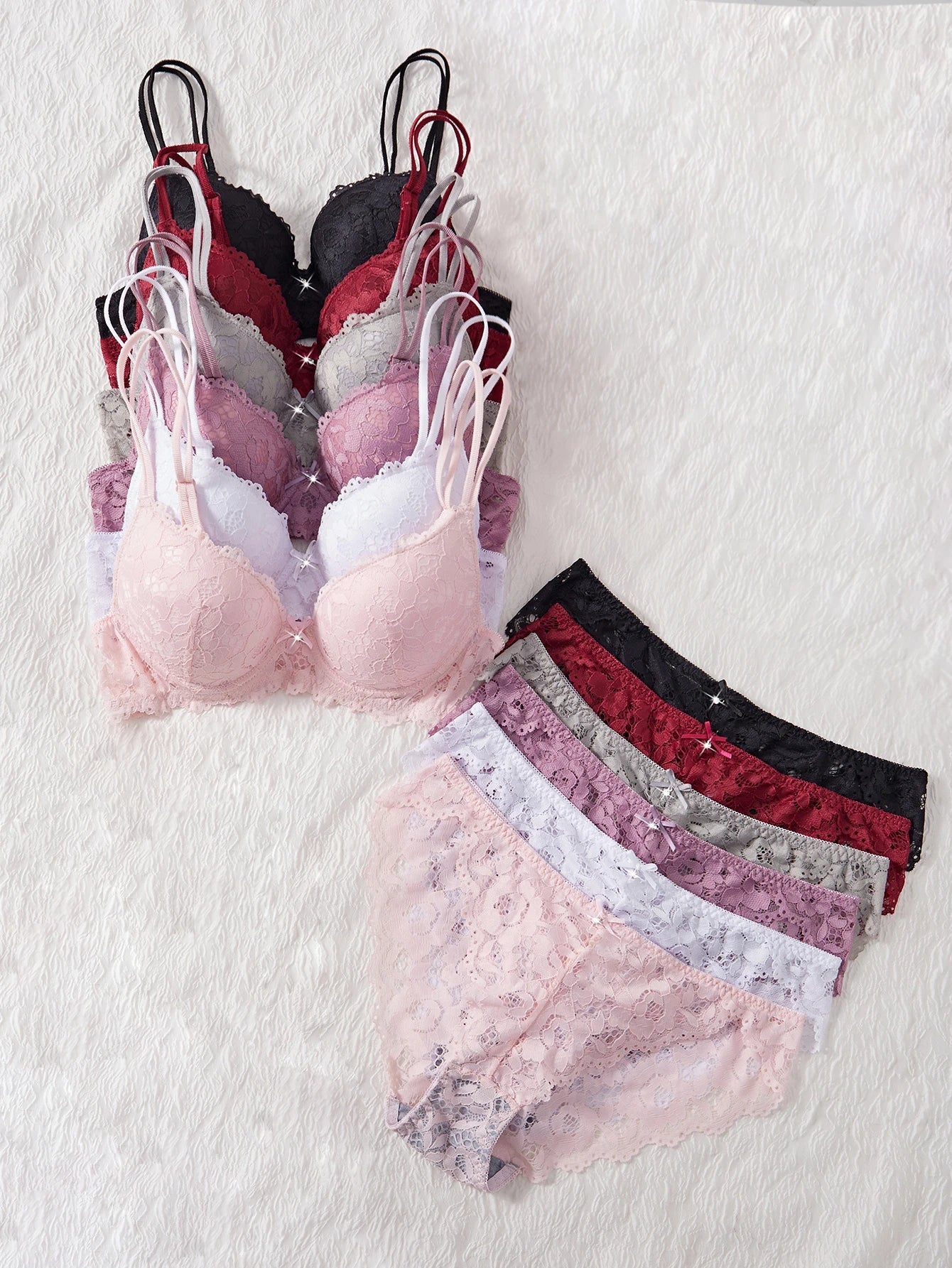 6-Piece Set Lace Women's Underwear Set No Lining Lace Push up Bra Comfortable Fitting Sexy Mesh Lace Panties Women's Bra Set