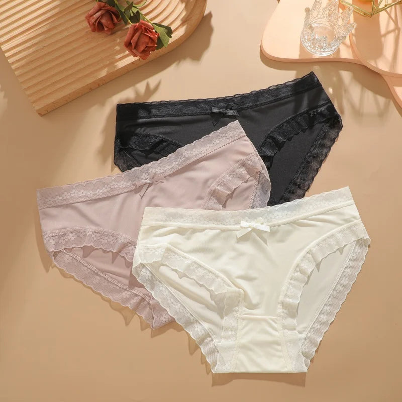 3Pcs/Set Women Ice Silk Seamless Briefs Sexy Comfortable Stretchy Semi Sheer French-Cut Panties Women's Underwear Breathable