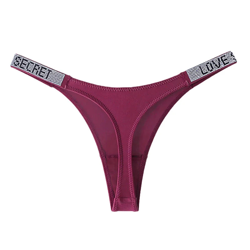 Letter Sexy Panties Women Thongs Rhinestones Diamonds G-string Sports Thong Low Waist Shorts Briefs T-back Fitness S-XL