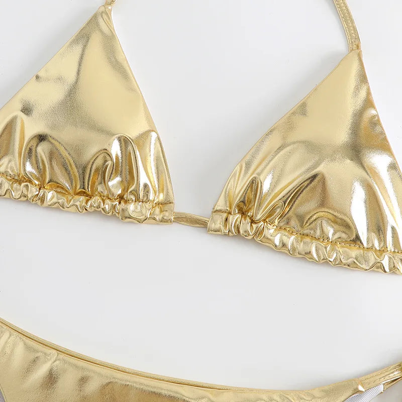 Sexy Brozing Gold Bikinis Sets Women Push Up Micro Bikini Swimsuit 2026 Brazilian Beach Bathing Suit Tie Side Triangle Swimwear