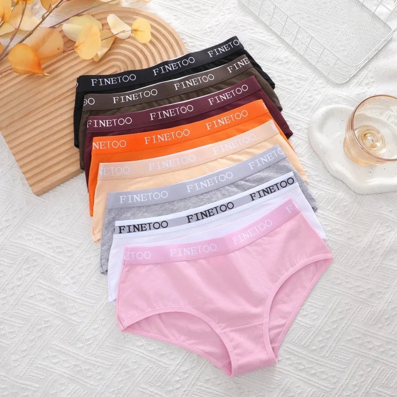 FINETOO 4Pcs Women's  Cotton Panties Sexy Breathable Low Waist  Briefs Letter Straps Underwear Soft Stretch Comfortable Lingerie