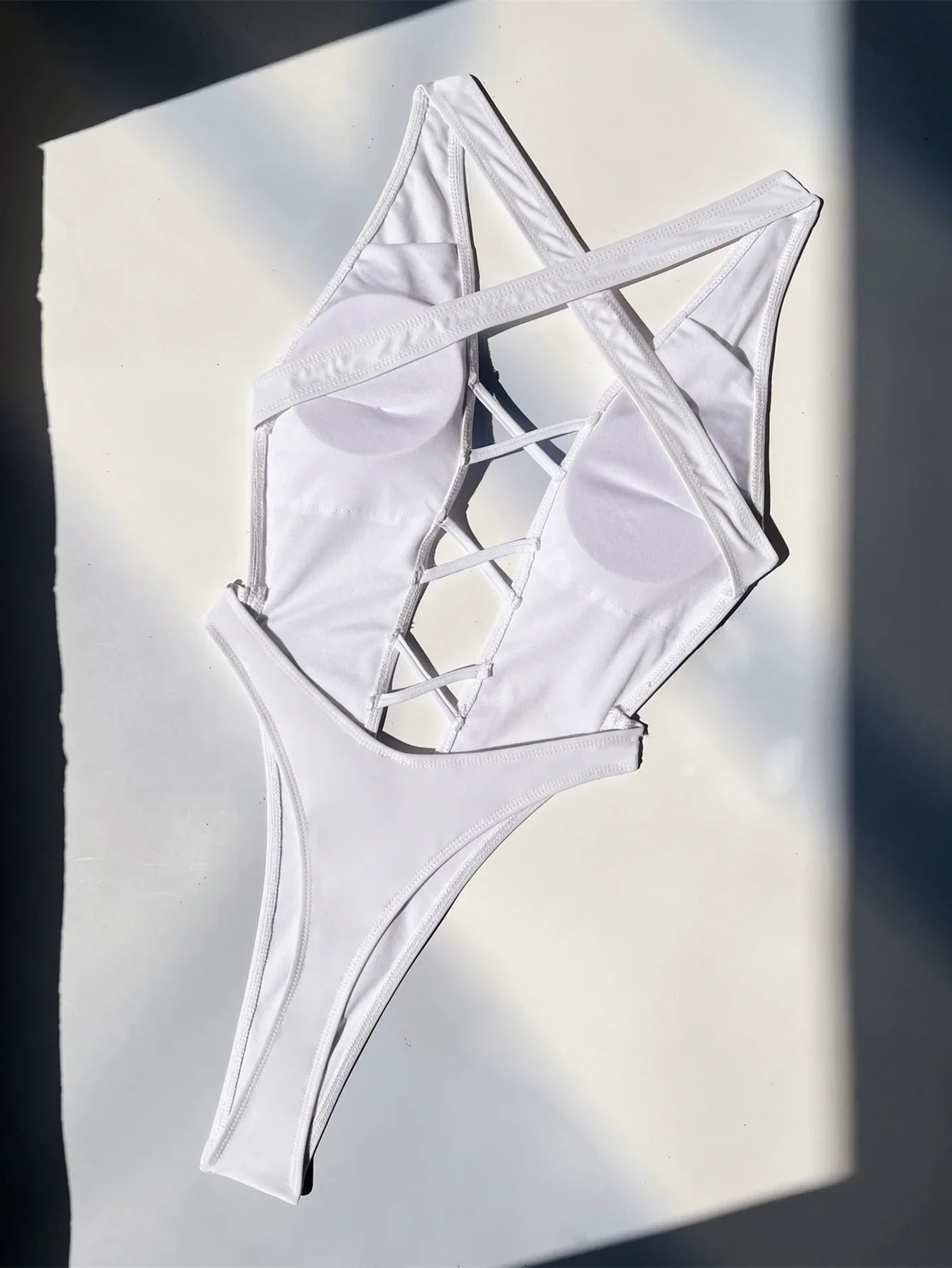 Sexy Hollow Out Cross One Piece Swimsuit 2026 Women White Black Deep V Neck Backless Thong Bikini Beach Bathing Suit Swimwear