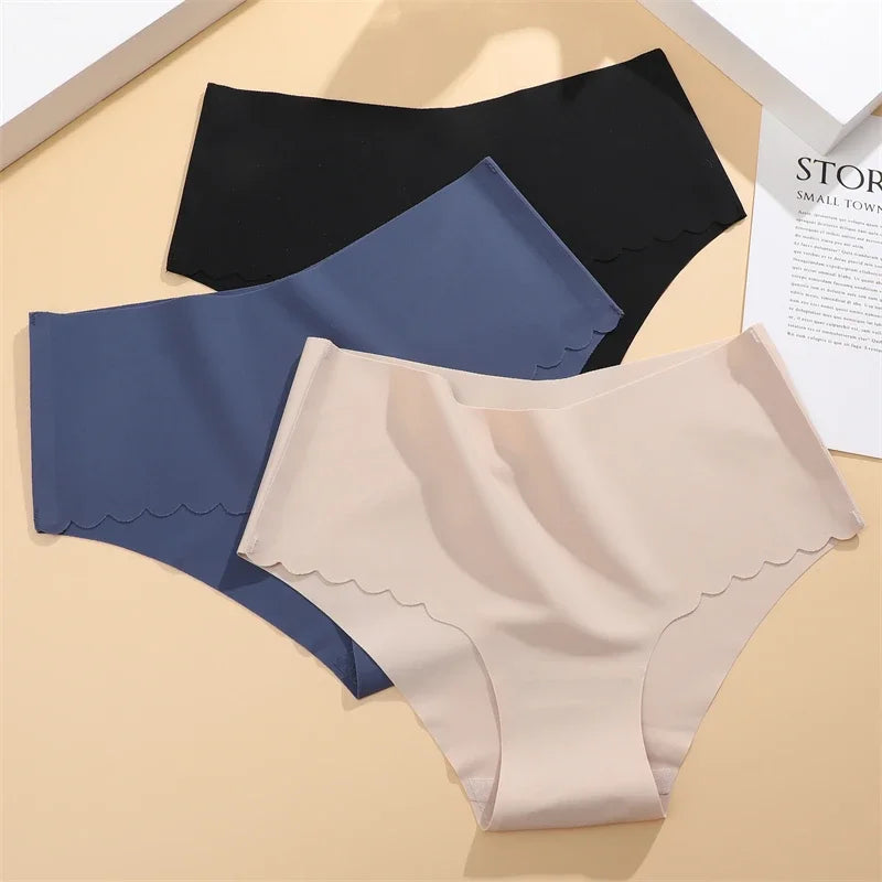 Seamless Women Briefs S-XXL Wave Edge V-shaped Underwear Panties Ice Silk Underwear For Women Low Waist Briefs One Piece Panty