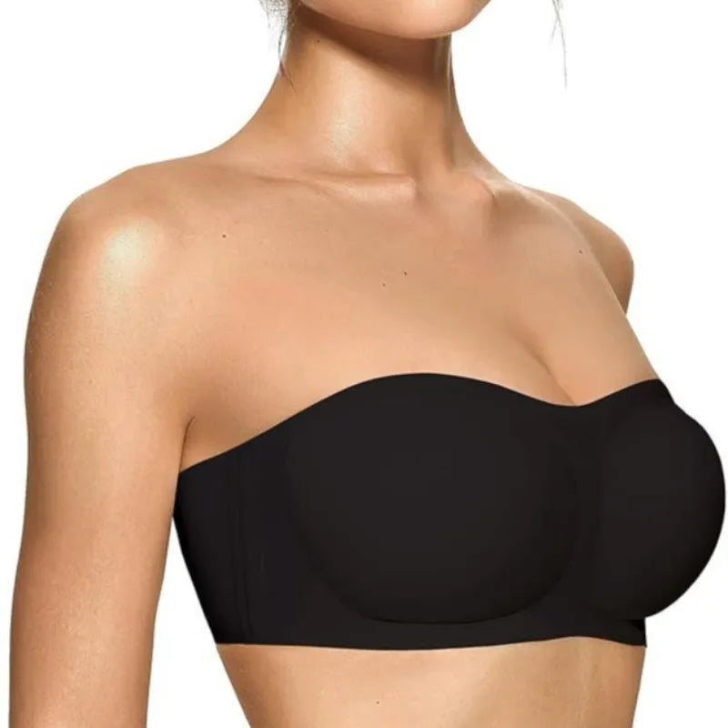 Women's Strapless Bra with Push-up Support Non-slip Bra Comfortable and Breathable Solid Color Bra for Women