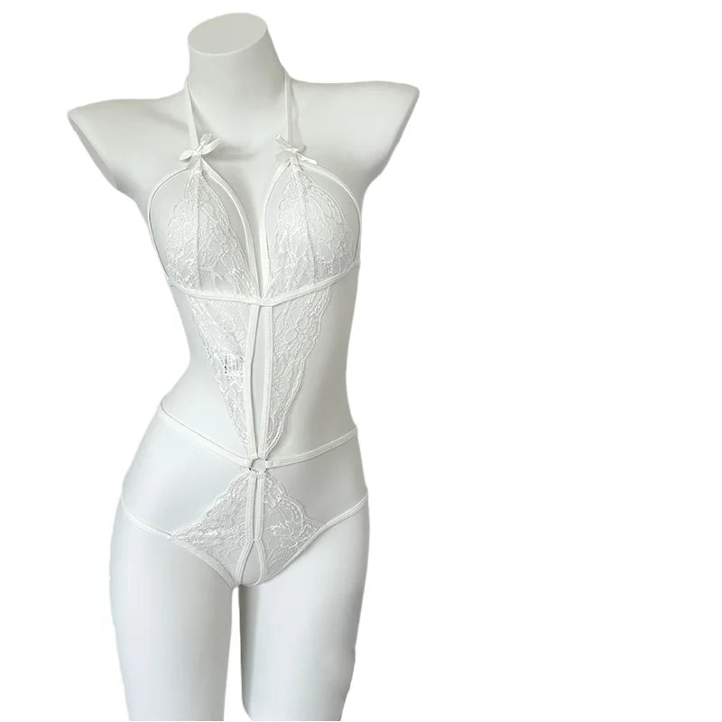Adult Erotic Lingerie Women BodySuit Crotchless Sexy Temptation Lace Hollow Body Suit Pajamas Cosplay V-neck Hot UnderwearSet