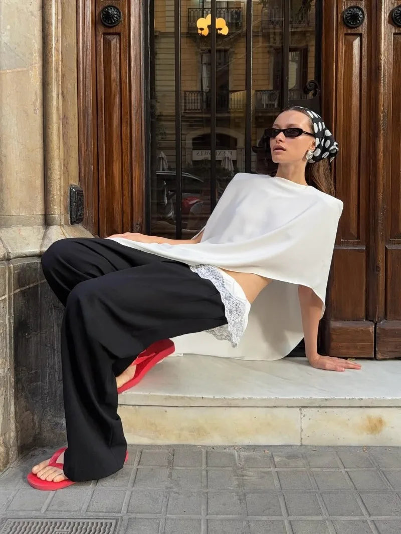 Trendix White Asymmetrical Cover Up For Women Fashion Ruffle Hem Loose Short Sleeve Shirts Casual Elegant Commuting Pullover Top