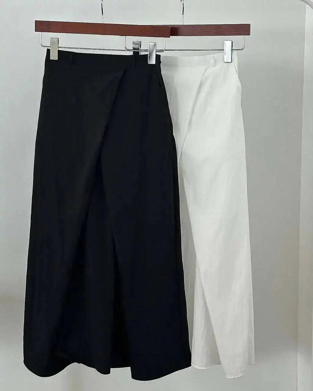 Loose Knee-Length A-Line Skirt Versatile Minimalist Design Commute High Waist Midi Pure Color Polyester Fiber Skirt WDM4