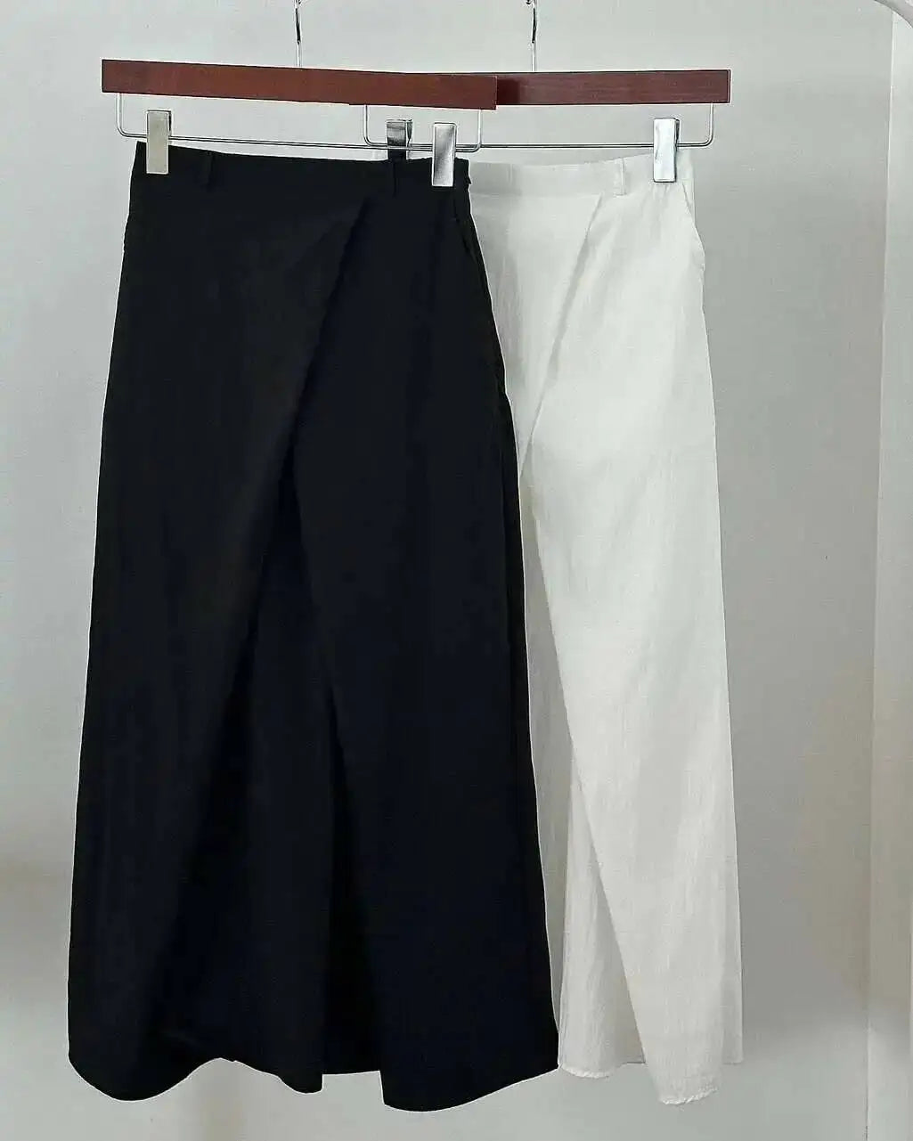 Loose Knee-Length A-Line Skirt Versatile Minimalist Design Commute High Waist Midi Pure Color Polyester Fiber Skirt WDM4
