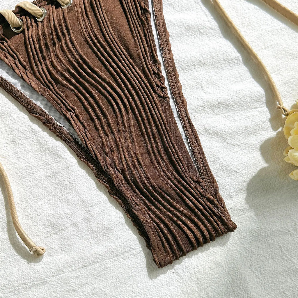 Sexy Micro Bikini 2025 Women Beige Brown Pink Weave Bandage Cross Crochet Swimsuit Brazilian Beach Bathing Suit Thong Swimwear