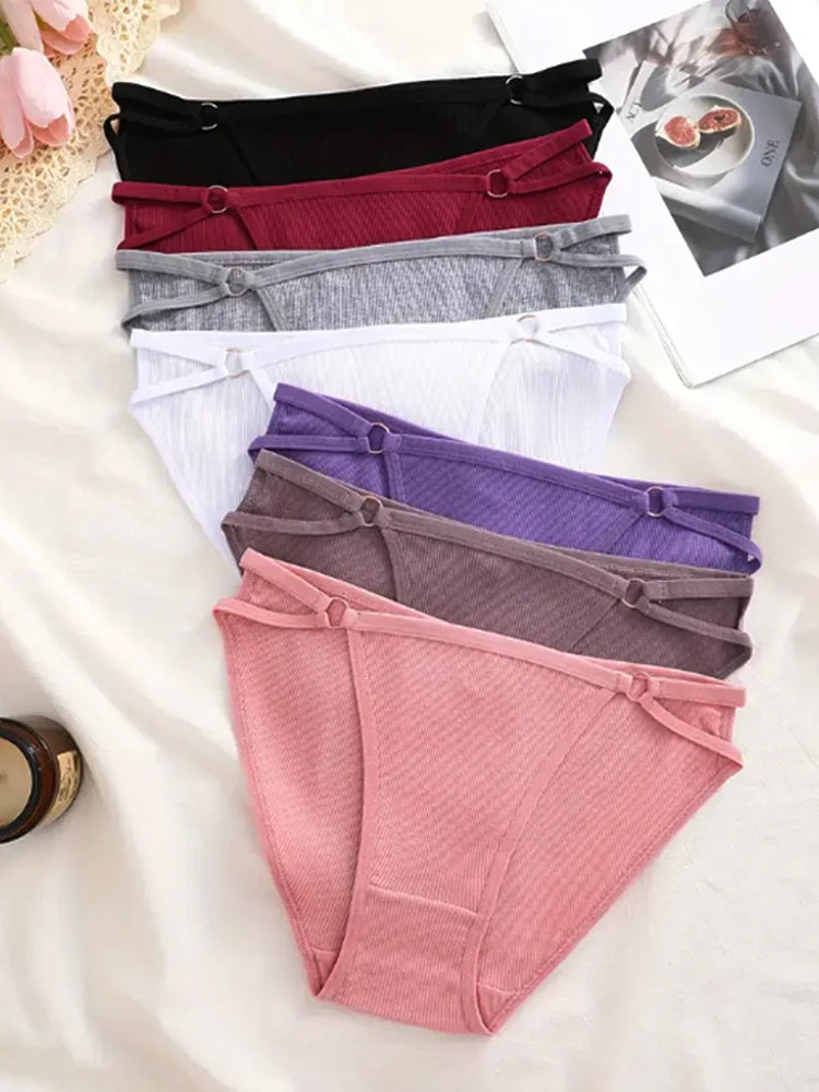 3Pcs Women Cotton Lingerie Sexy Soft Fashion Panties Femme Buckle Design Underwear Pantys Underpant Lingerie Lace Intimates S-XL