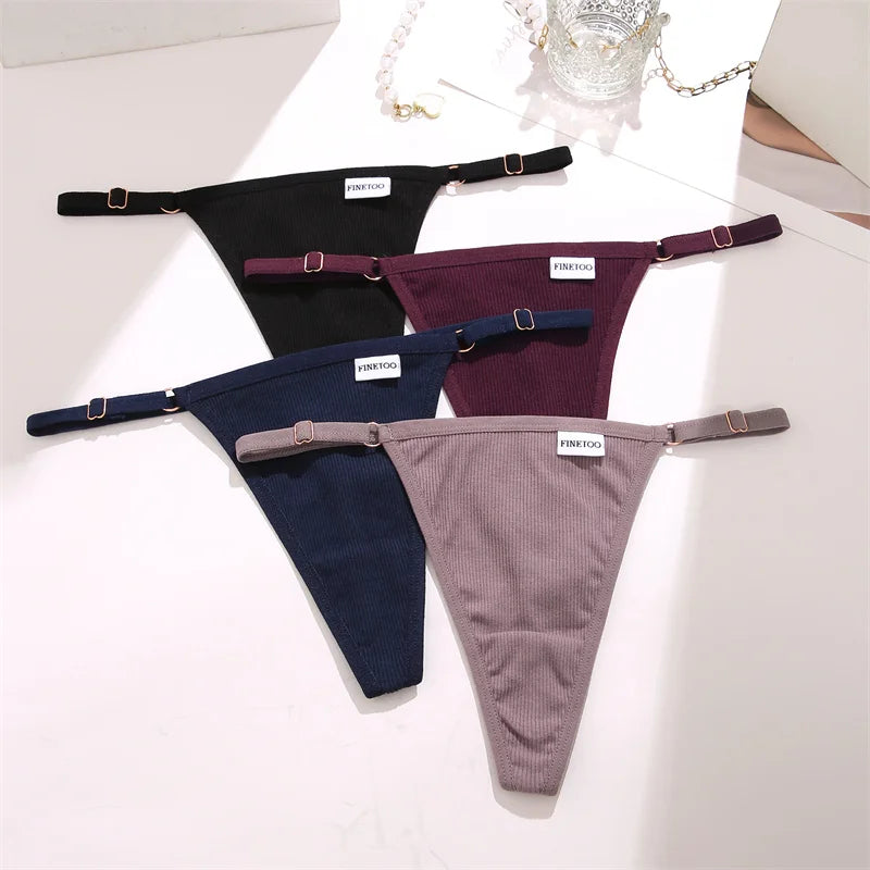 3PCS Women's Panties Cotton Thongs Adjustable Waist Sexy G-String Solid Color Seamless Intimate Female Underpants Lingerie S-XL
