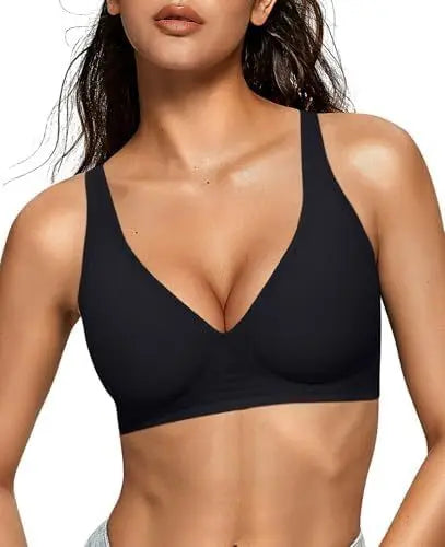 Women's Deep V Solid Color Seamless Full Cup Bra Wire-Free Comfortable Supportive Wire-Free Bra T-Shirt Push-Up Bra Underwear