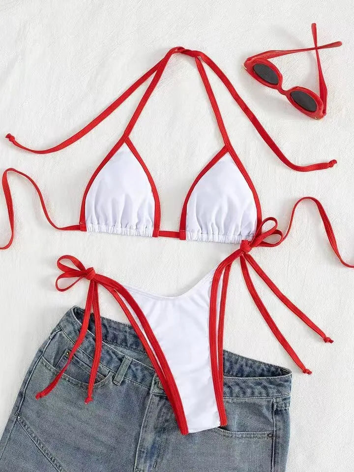 2026 Sexy Contrast Color Separates Micro Bikini Women's Swimsuit Female Swimwear Mini Thong Bikinis Set Two-piece Bathing Suit