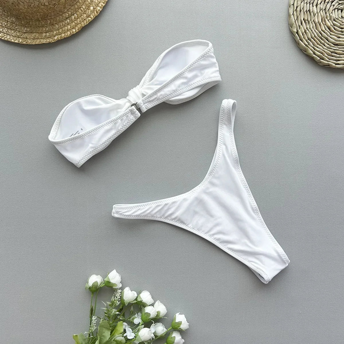 Sexy Front Tie Bow Bikini Set Women Black Bandeau Push Up Bra Micro Swimsuit 2024 Beach Bathing Suit Thong Swimwear Biquini