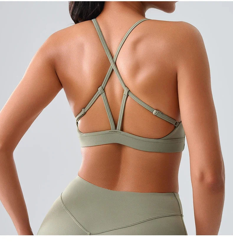 Beautiful Back Cross Back Women Bra Fitness Bra Tights Yoga Vest High Strength Shockproof Gym Sports Top Push Up With Chest Pad