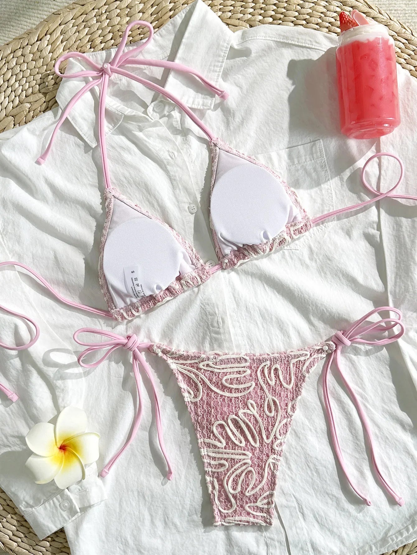 Sexy Pink Lace Micro Bikini 2026 Women Brazilian Push Up Bra Tie Side Thong Swimsuit Beach Holiday Bathing Suit 2 Piece Swimwear