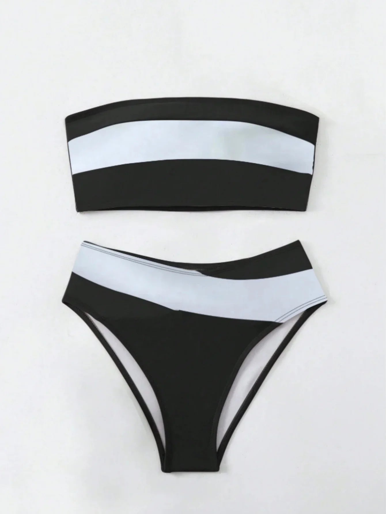 Sexy Bandeau Bikini 2026 Women Black Patchwork Striped Push Up High Waist Swimsuit Summer Bathing Suit 2 Piece Swimwear Biquini