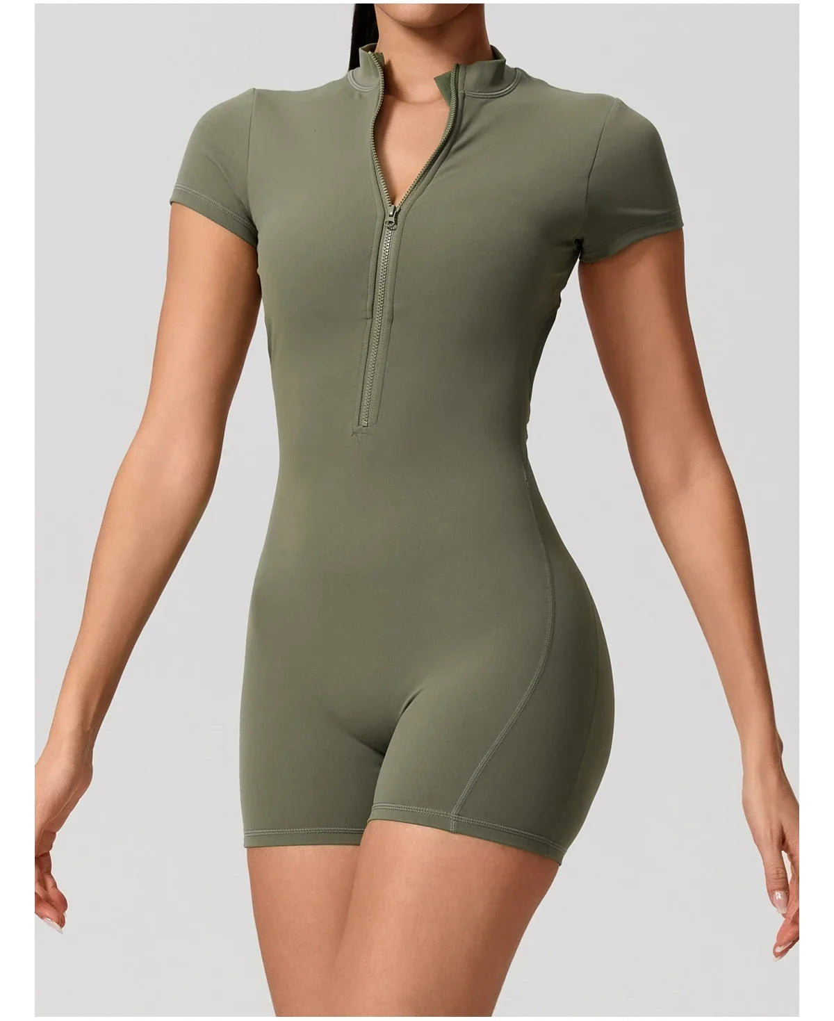 Hearuisavy Summer Women's Short Sleeved Sports Overalls Running Yoga Jumpsuit High Stretch Push Up Fitness Bodysuit With Zipper