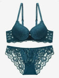 Sexy Lace Floral Women's Underwear Set Double Straps Push-Up Bra Hollow-Out Sexy Panties