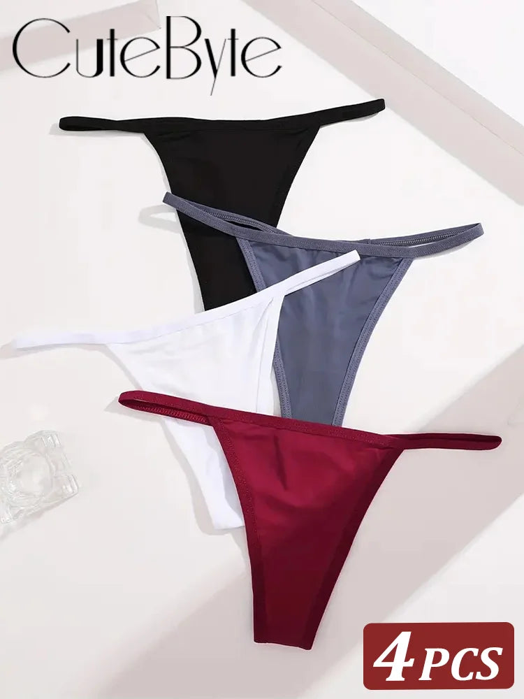 New 4PCS/Set Cotton Bikini Panties Women Sexy Solid Color Low Waist Thongs Female Breathable G-String Underwear Comfort Lingerie
