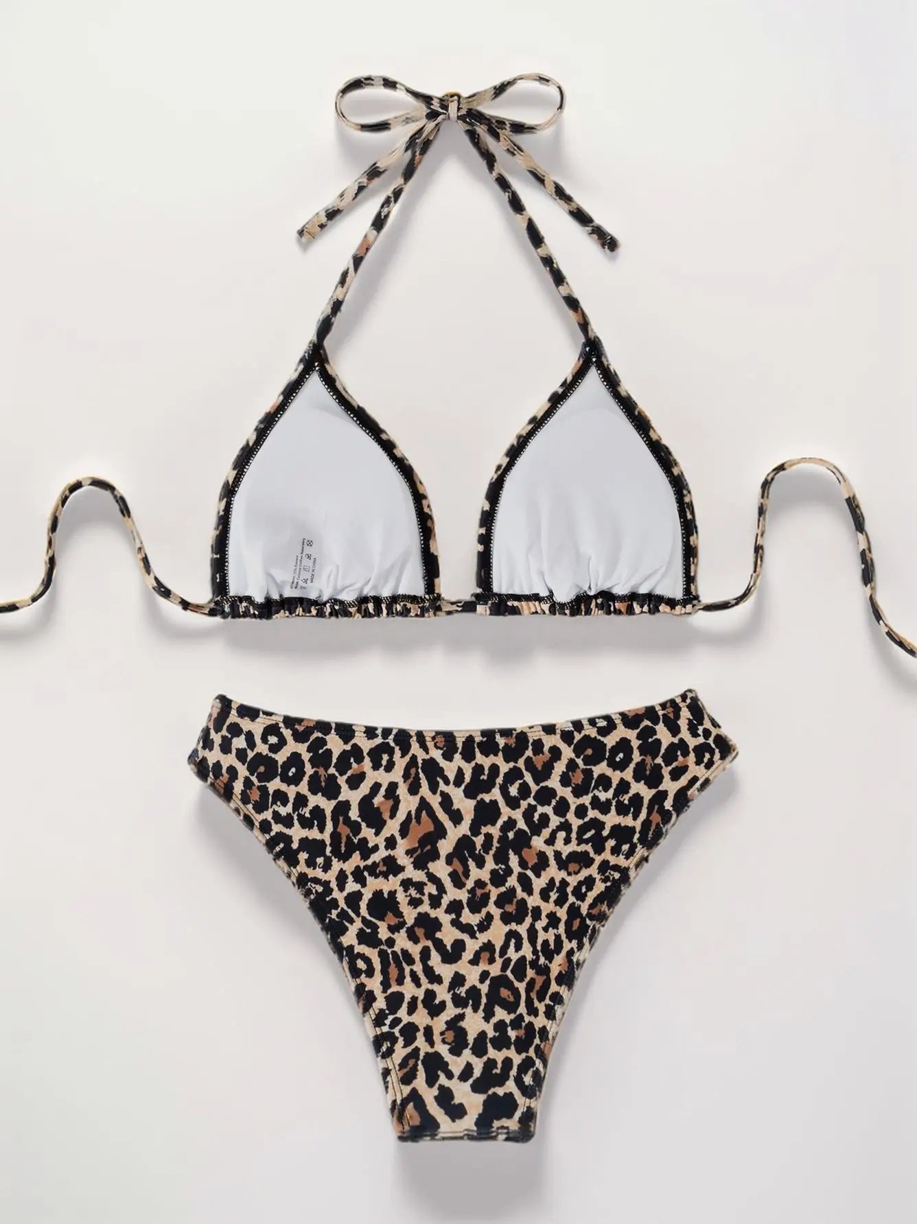 2025 New Women's Black Ground White Dot Printed Swimsuit Halter Neck Low Waist Bikini Set For Summer Female Swimwear Brazilian