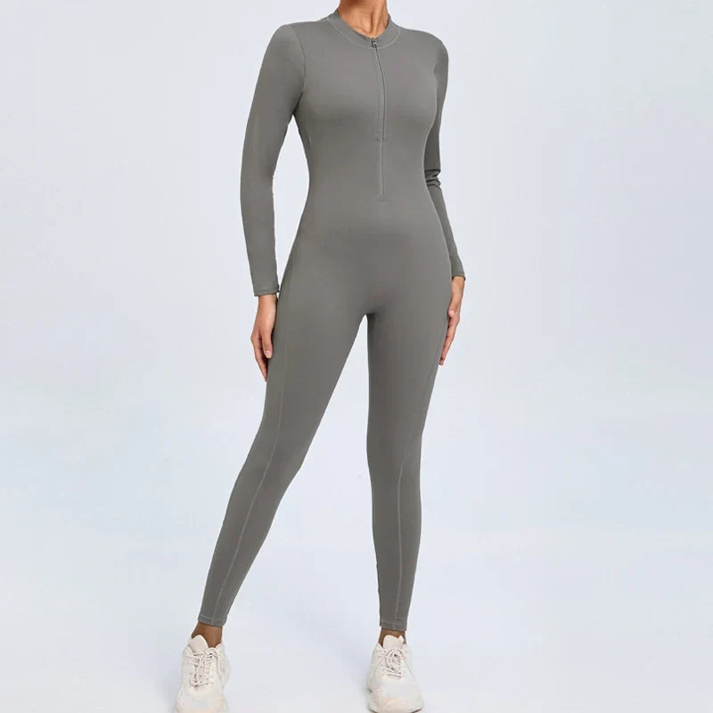 Hearuisavy Summer V Back Sports Jumpsuit Yoga Clothes Rompers Women Long Sleeveles Workout Bodysuits Backless One-piece Suit